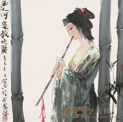 贺成 竹林吹箫 立轴 68×68cm